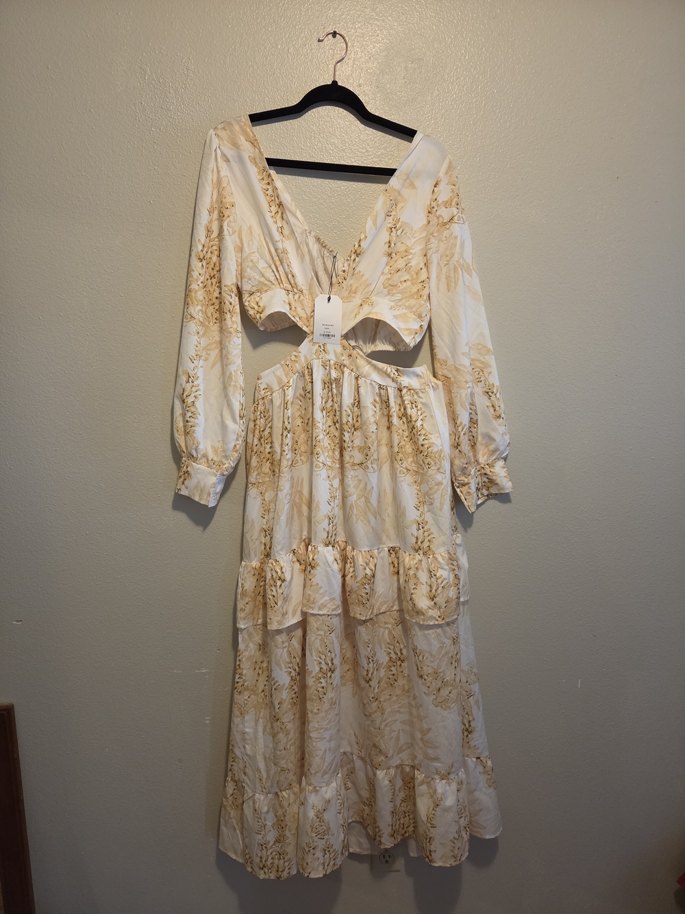 Boho Cutout Maxi Dress in Cream & Gold